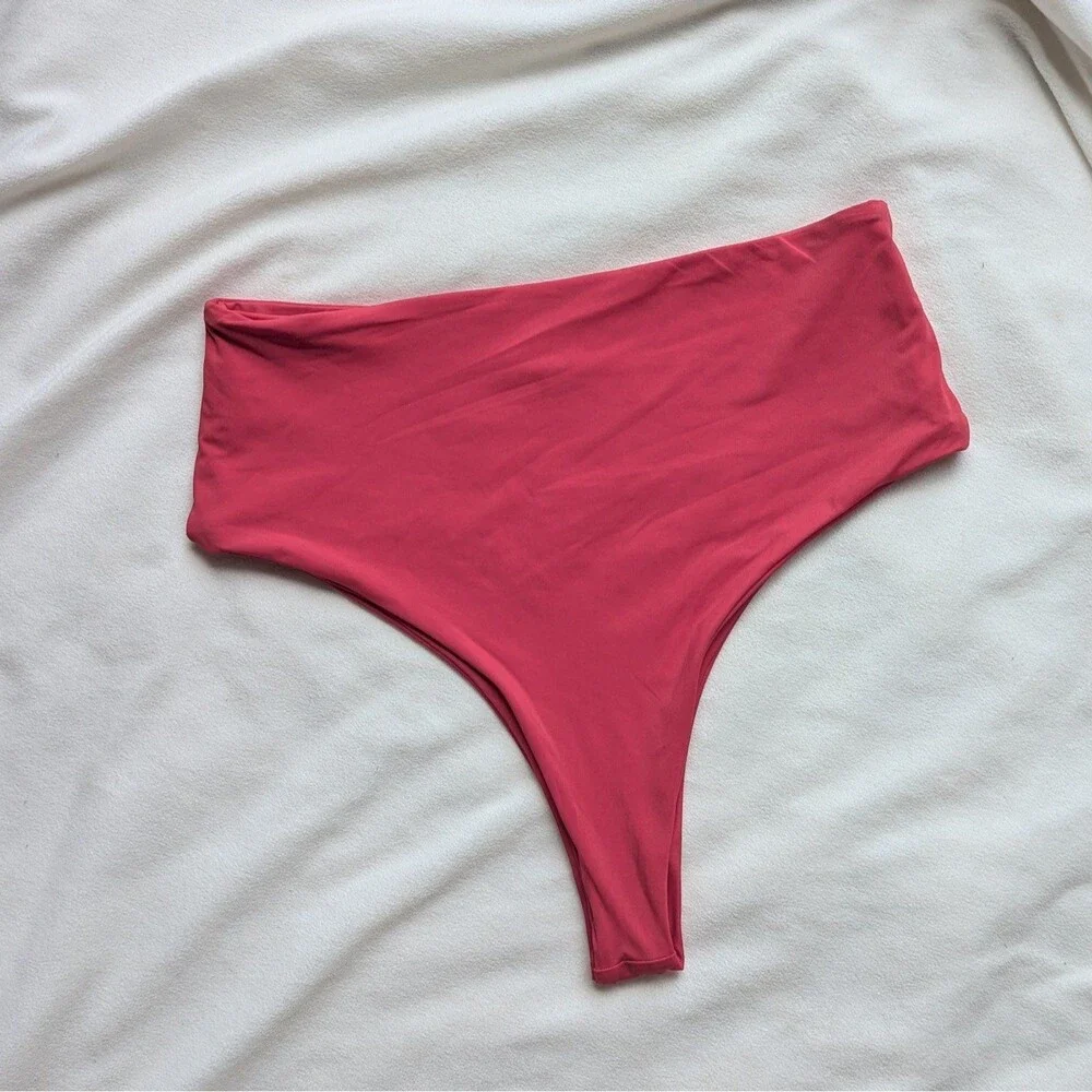 PO swim by Ava Frati High Waisted Thong Bikini Bottom IGGY Bottom Red Swimsuit
